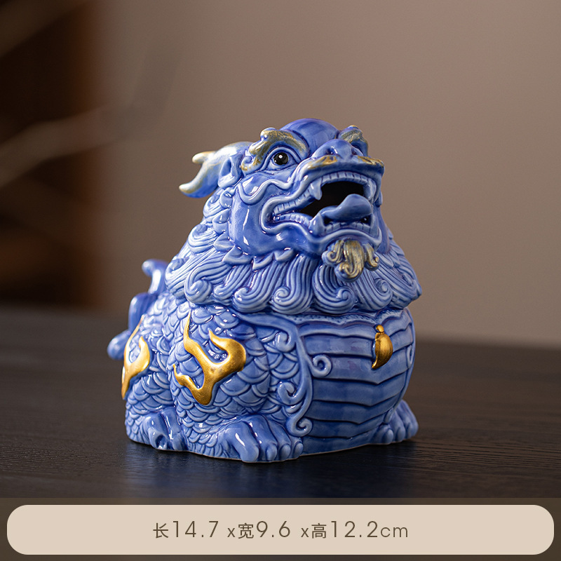 朝天吼貔貅摆件中式客厅玄关办公桌装饰品招财镇宅陶瓷麒麟工艺品|undefined