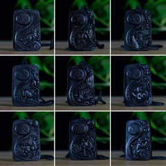 Purple Light Sandalwood Twelve Zodiac Pendant Necklace Hand-carved Black Sandalwood Zodiac Birthday Gift for Men and Women Handheld Craft