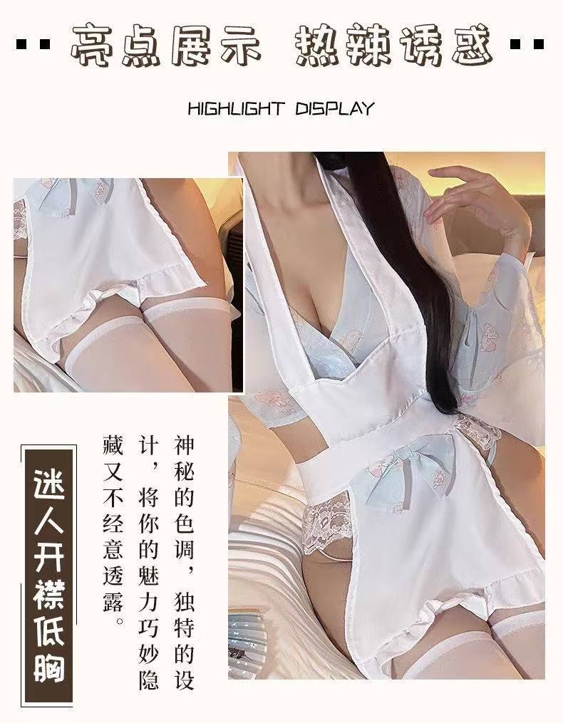 Milk Bunny Maid Uniform Nightgown, Cute Rabbit Print Sleep Dress with Bowknot, One Size Pink — detail image 8