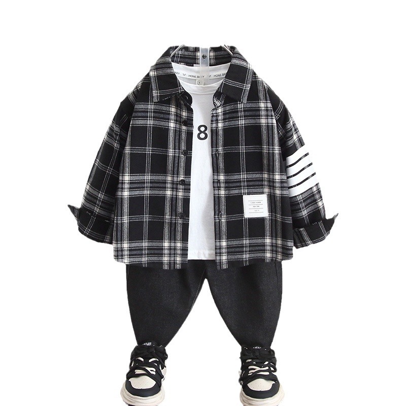 6245 camisa a cuadros para niños primavera y otoño 2025 nueva camisa de manga larga de moda para bebés blusa casual para niños de otoño