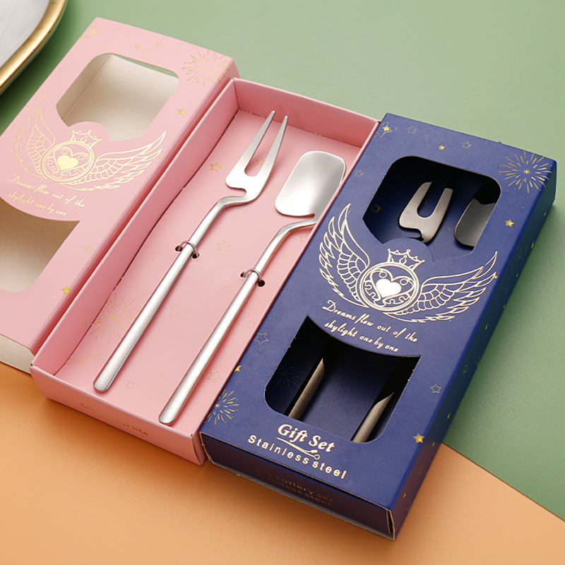 日式304不锈钢挂杯咖啡勺水果叉个性创意悬挂壁茶勺水果叉两件套