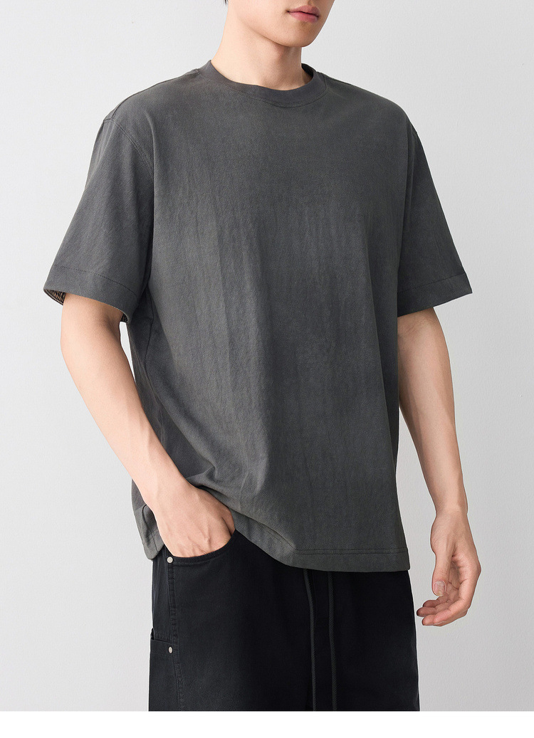 Áo thun nam tay ngắn cổ tròn chất liệu lanh cotton phong cách đường phố — màu cà phê chi tiết 26