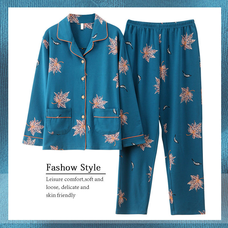 Pijamas de mujer primavera y otoño 100% algodón de manga larga delgada madre de mediana edad y ropa para el hogar de algodón de mediana edad y edad avanzada