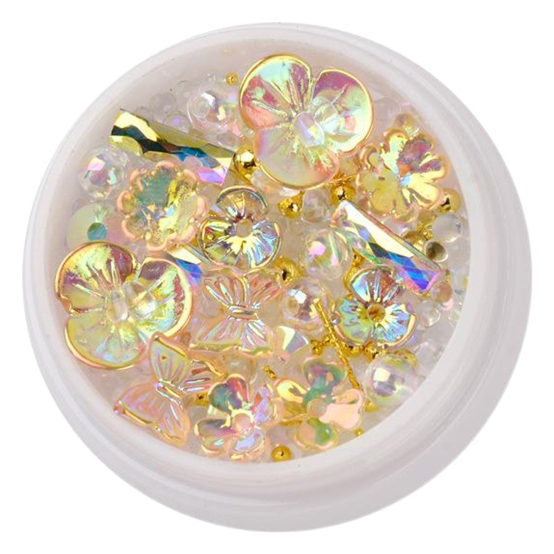 Verano popular celebridad en línea arte de uñas hielo transparente Flor Mariposa joyería color mágico Concha flor uñas rhinestone micro cuentas decorativas conjunto caja