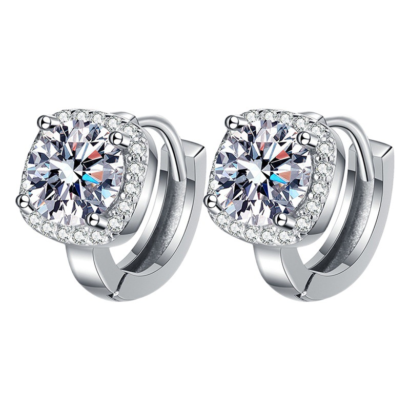 Pendientes de plata s925 con moissanita, clásicos y elegantes pendientes de lujo con forma cuadrada y tachuelas de moissanita de 1 quilate.