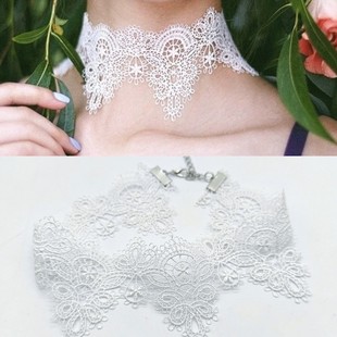 Neck Chain Retro Wide White Lace Short Necklace Neck with Choker Neck South Korea