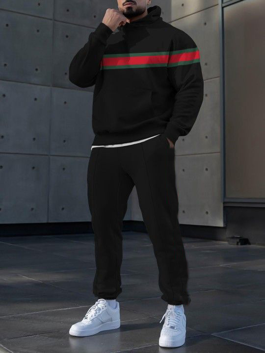 Pantalones de suéter con capucha de estilo personalizado de dos piezas con estampado digital a rayas clásico MC11-ML1