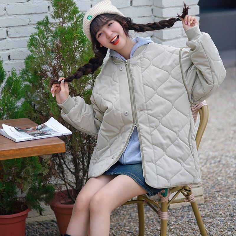 Women's new quilted down cotton jacket, petite size, Japanese-style baseball jacket, loose-fitting cotton coat Women's new quilted down cotton jacket, petite size, Japanese-style baseball jacket, loose-fitting cotton coat