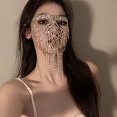 超闪满钻流苏水钻眼罩宴会派对个性夸张面罩面帘欧美水钻面具配饰