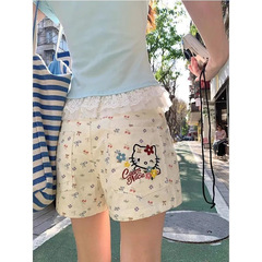レトロリボンキティ刺繍花柄ジーンズレディースショートパンツ夏の新しいスリムルーズストレートホットパンツ