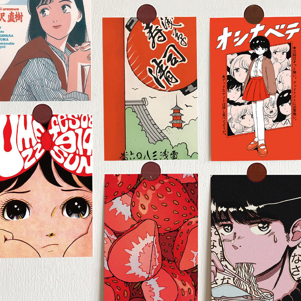 Japanese retro cards on wall for bedroom