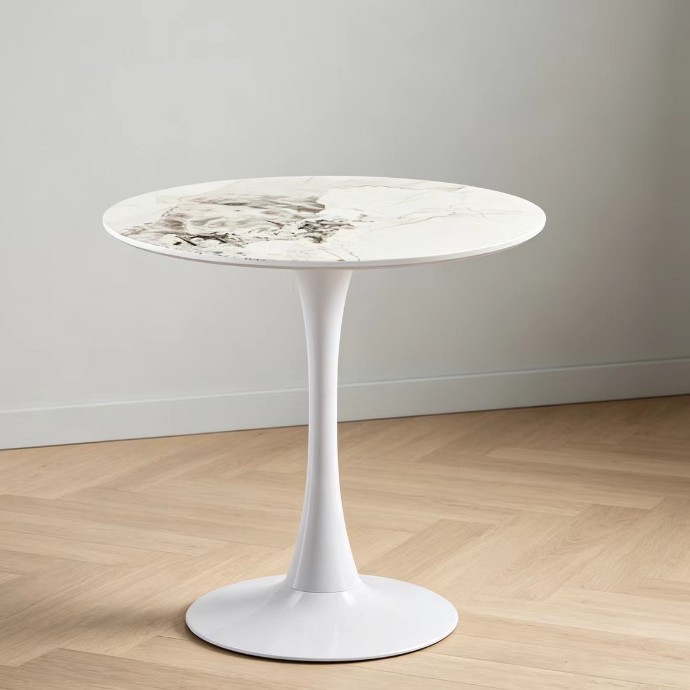 Small Round Table with Stone Top, Table and Chair Set for Milk Tea Shop, Commercial Dining and Leisure Coffee Table, Modern Minimalist Meeting Table