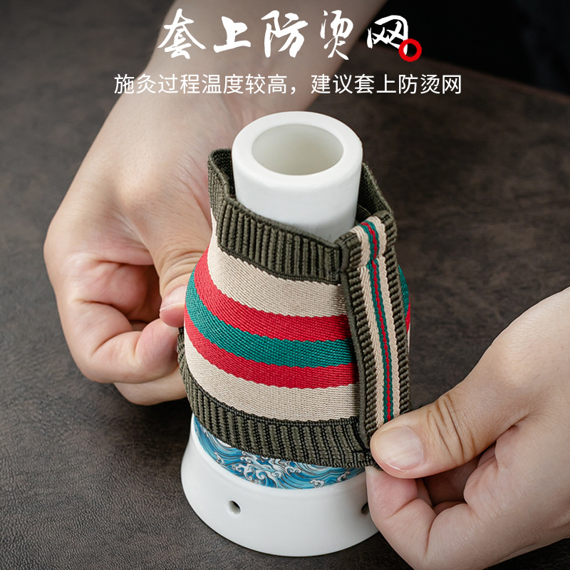 Ceramic Moxibustion Jar Double-Layer Celadon Warm Therapy Device with Gua Sha Massage and Herbal Steaming Function overview