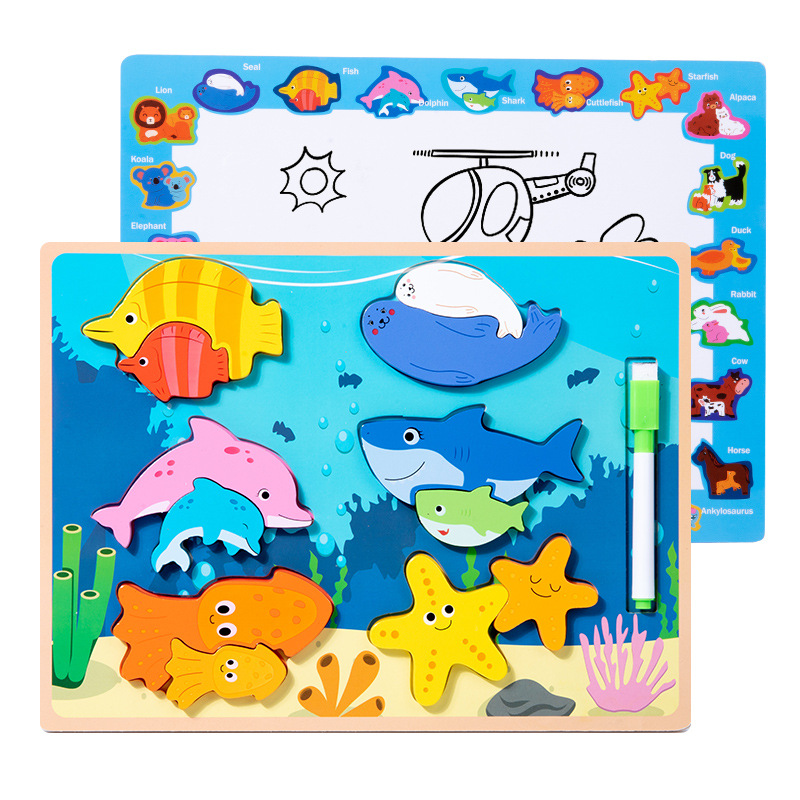 Niños de madera nuevo padre-hijo Rompecabezas tridimensional animal juego cognitivo educación temprana escritorio interactivo dos en uno juguete