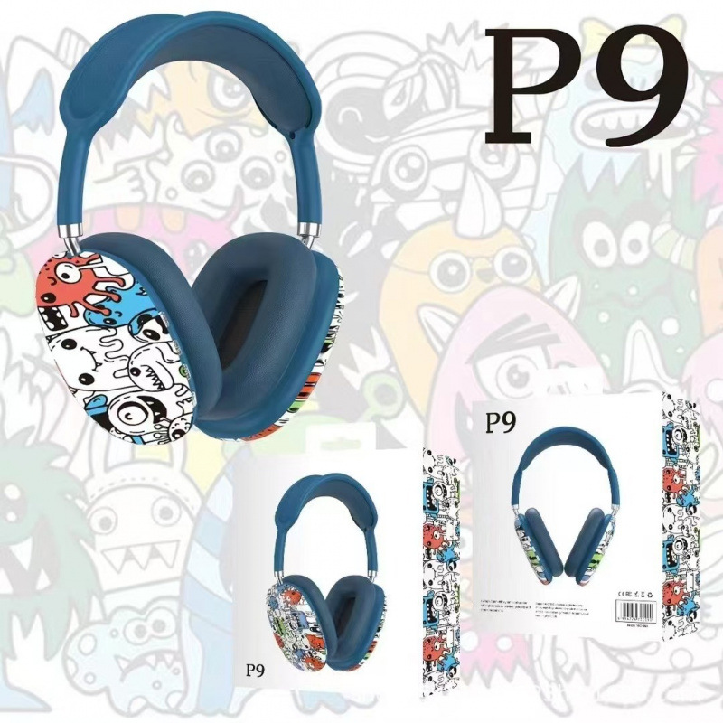 Nuevos auriculares de graffiti creativos de la marea nacional P9 transfronterizos Amazon inalámbrico Bluetooth modelo privado auriculares directos de fábrica