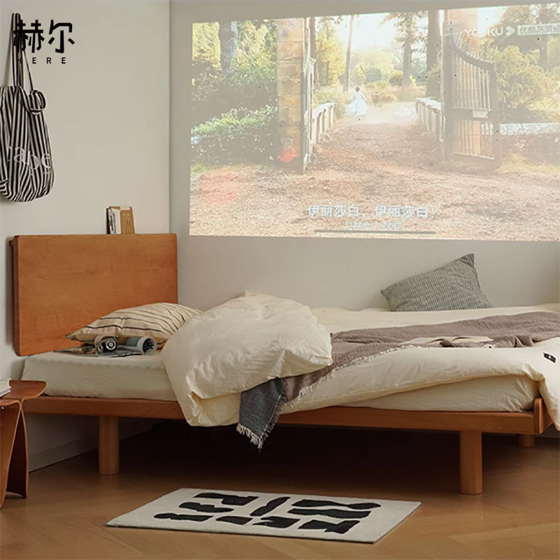 Heler Furniture Nordic Cherry Wood Solid Bed 1.5m White Oak 1.8m Japanese Style Small Apartment Double Edge Bed for Home Use