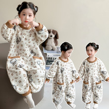 女童连体睡衣秋冬款女宝宝奥粒绒防着凉家居服儿童冬季法兰绒爬服
