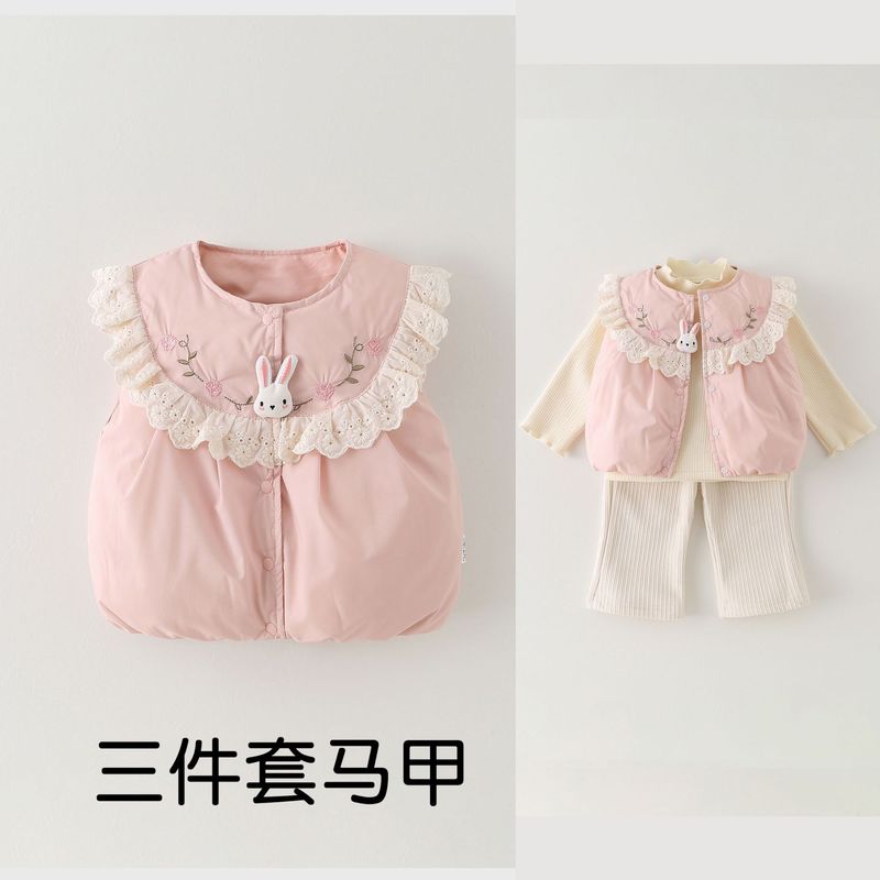 婴幼儿秋冬新款宝宝三件套轻薄羽绒马甲羽绒衣服90白鸭绒马夹外套|undefined