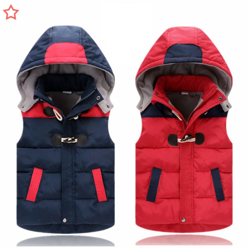 2024 otoño e invierno ropa infantil cuerno hebilla engrosada chaleco de niño estilo británico comercio exterior niños abajo chaleco de algodón con capucha fuera