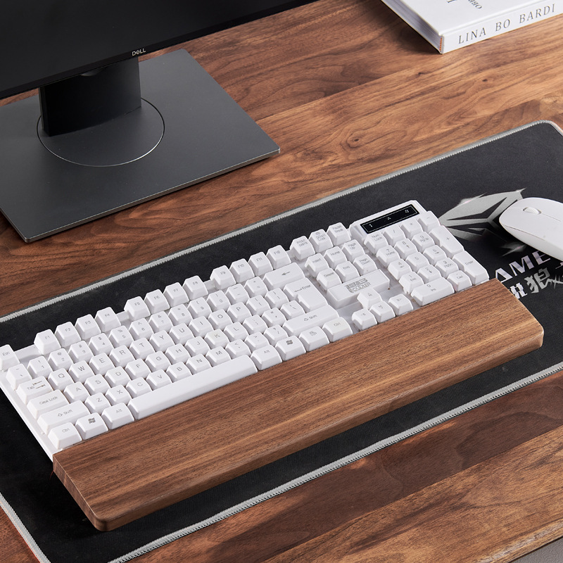 Keyboard Wrist Rest Solid Walnut Wood For 87 Key Keyboards_voghion.com