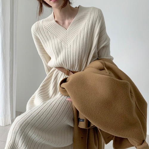 Autumn/Winter New Retro Chic Knit Dress for Women Loose Lazy Style with Overcoat Inner Layer Turtleneck Sweater Long Dress