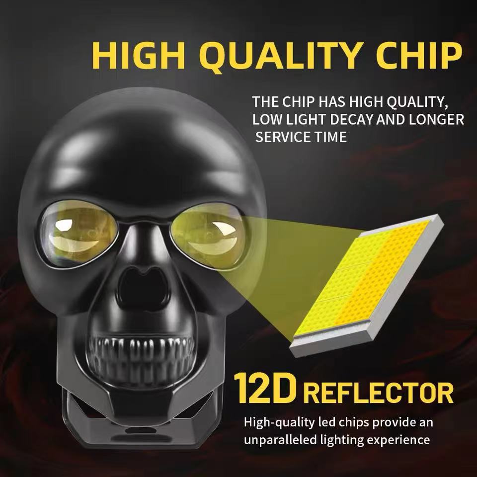 Cross-Border Supply of Led Skull Colorful External Spotlights Electric Motorcycle Modified Car Lights Wide Voltage Two-Color Flash