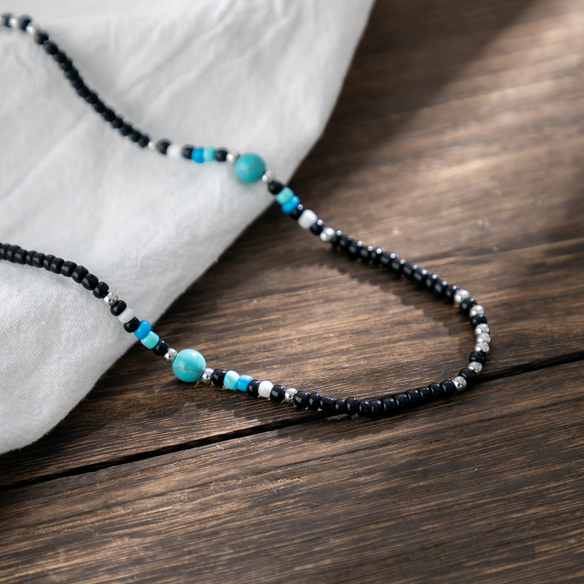 Daily Occasion Retro Style Fashion Simple Bead Turquoise Mixed Color Stitching Clavicle Chain Necklace Unisex Ornament