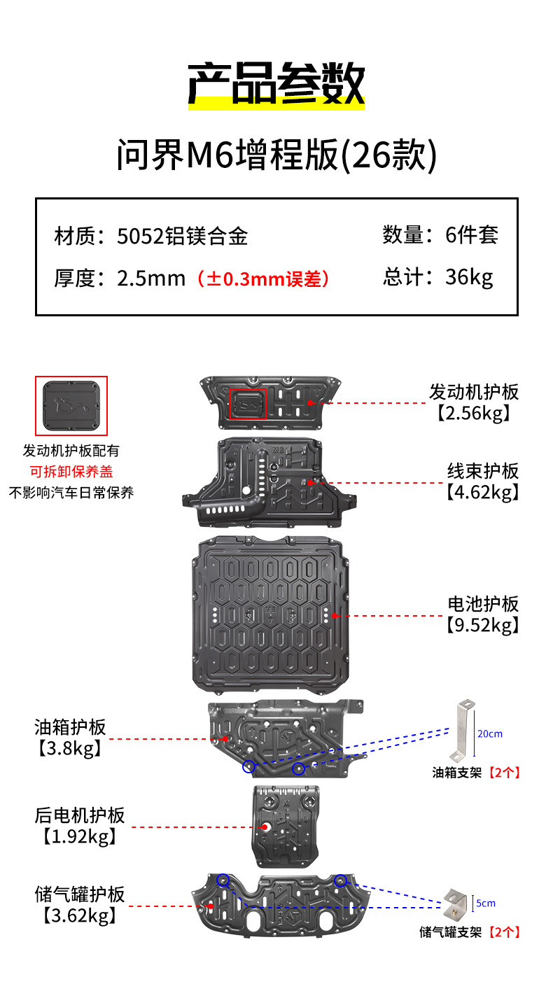 26 Models of Aito M6 Aluminum-Magnesium Alloy Chassis Protection Plates, Original Modified Fenders, Special Accessories, Underbody Protection Panels