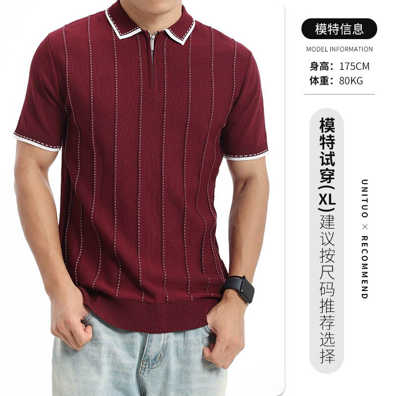 Europa y los Estados Unidos vieja camiseta de polo de punto de hombre con solapa vertical rayas de manga corta de negocios casual ropa de hombre camiseta de verano