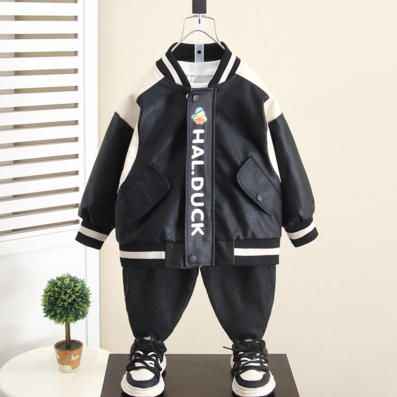 6174 Little Yellow Duck Boy Otoño Chaqueta de cuero 2025 Primavera y otoño Nuevo estilo Chaqueta de cuero de otoño para bebé Chaqueta de cuero Tendencia