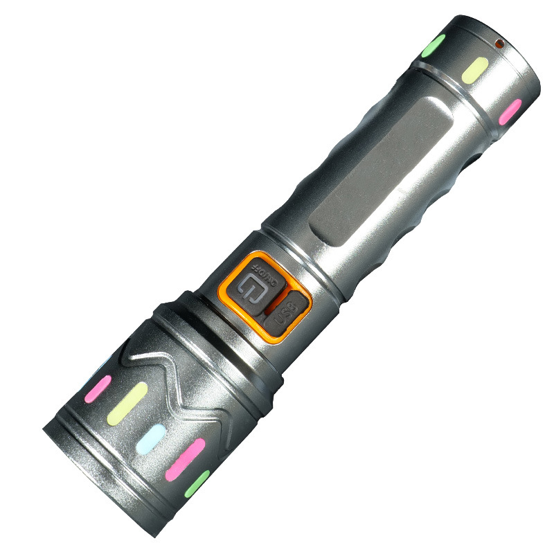 Linterna de luz fuerte con zoom telescópico multifuncional, linterna láser de mano recargable portátil de emergencia para el hogar al aire libre