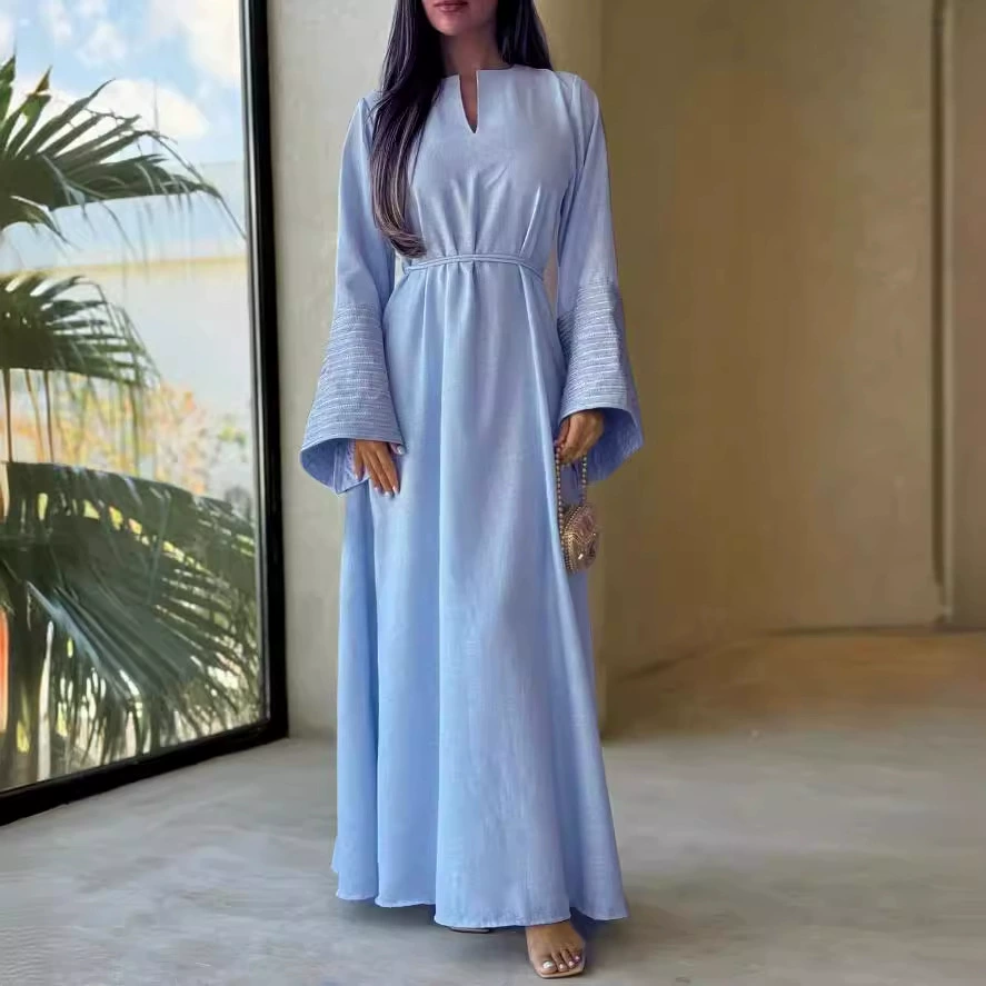 Loriya2024tiktok e-commerce мода, платье с V-образным вырезом, вышивка, Dubai, элегантное одеяние, LR813