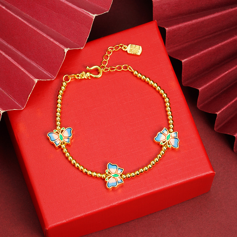 Brazalete de oro de arena transfronteriza vietnamita corte goteo de aceite mariposa brillante perlas brazalete de lujo ligero joyas de alta calidad al por mayor