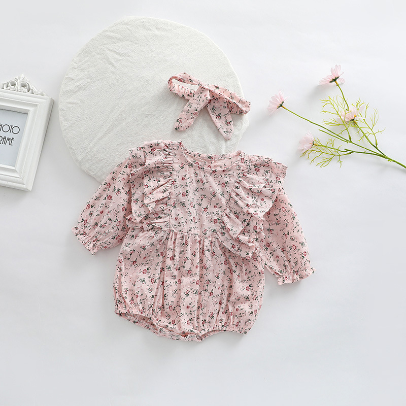 Estilo coreano ropa para niños bebé niñas mono primavera y otoño estilo occidental mameluco bebé de 100 días pañuelo floral vaina mameluco