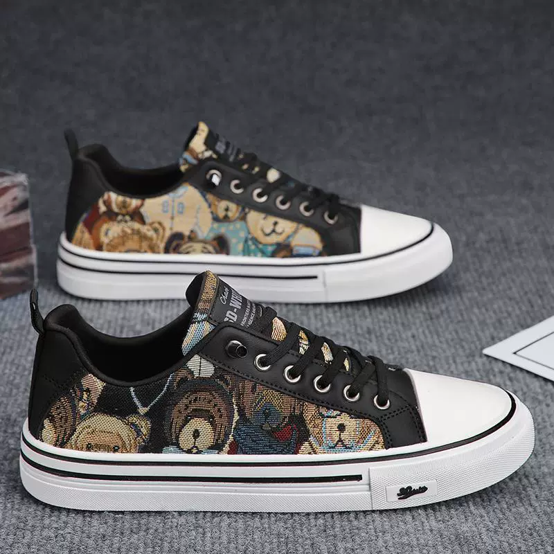 Холст мужская обувь 2024 Весна и осень дышащая одна педаль принт повседневная доска обувь тонкая водонепроницаемая мягкая подошва спортивная обувь