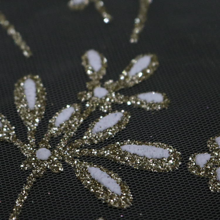 Después del proceso de tela de malla poliéster todo hilo de malla pulverizado tela de oro primavera y verano vestido de boda vestido de princesa tela