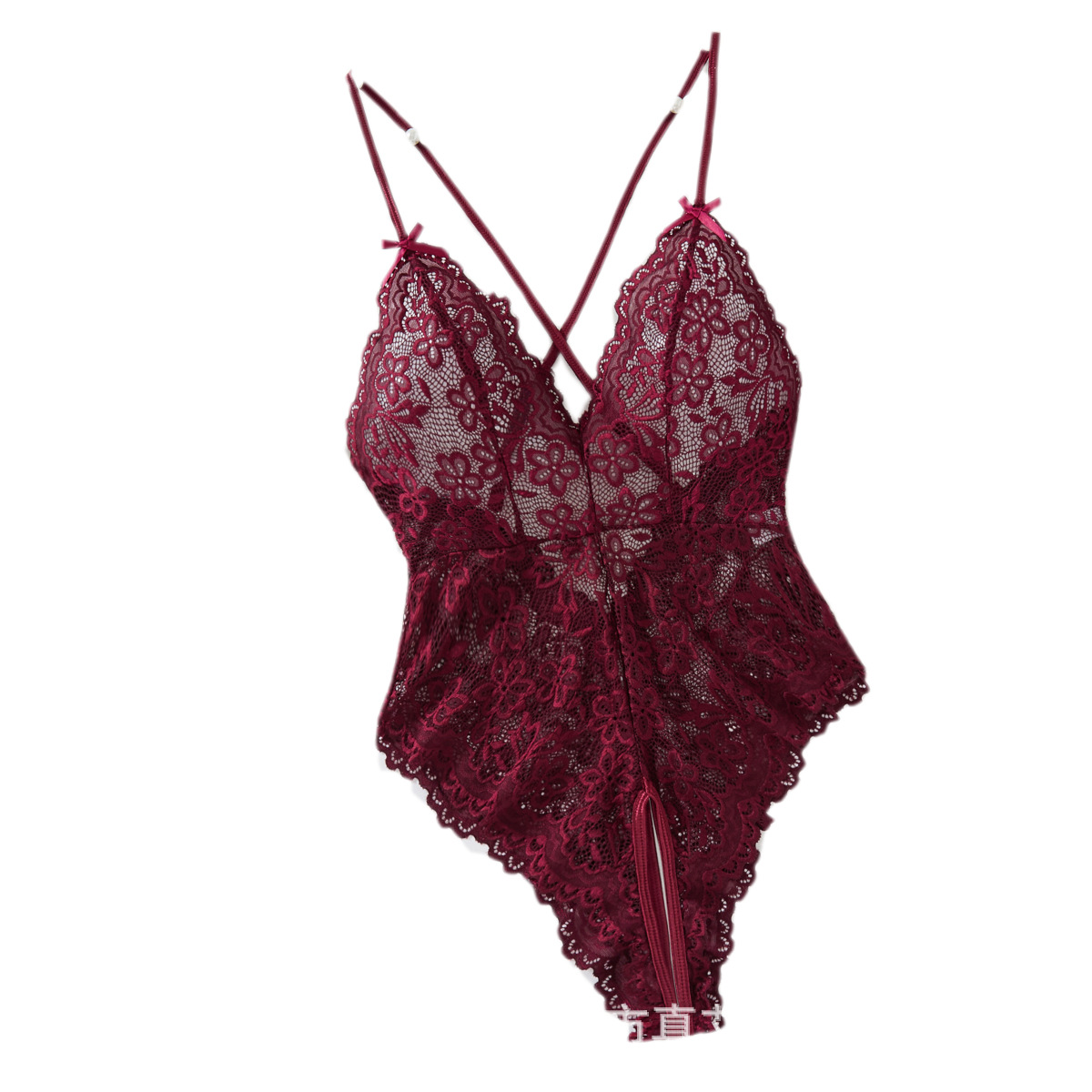 クロスボーダー専用レース深vストラップボディスーツ股の透視交差美背セクシーセクシー下着21077