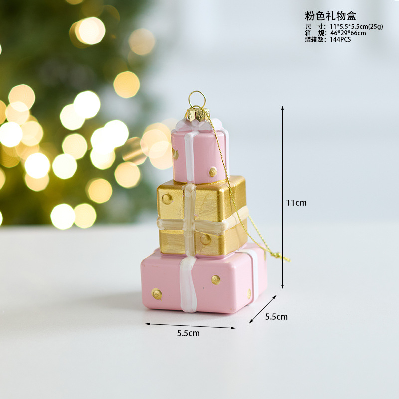 Venta caliente transfronteriza colgante de árbol de Navidad rosa paquete de regalo de Navidad colgante de soldado de coche pintado de Navidad colgante de bola en forma