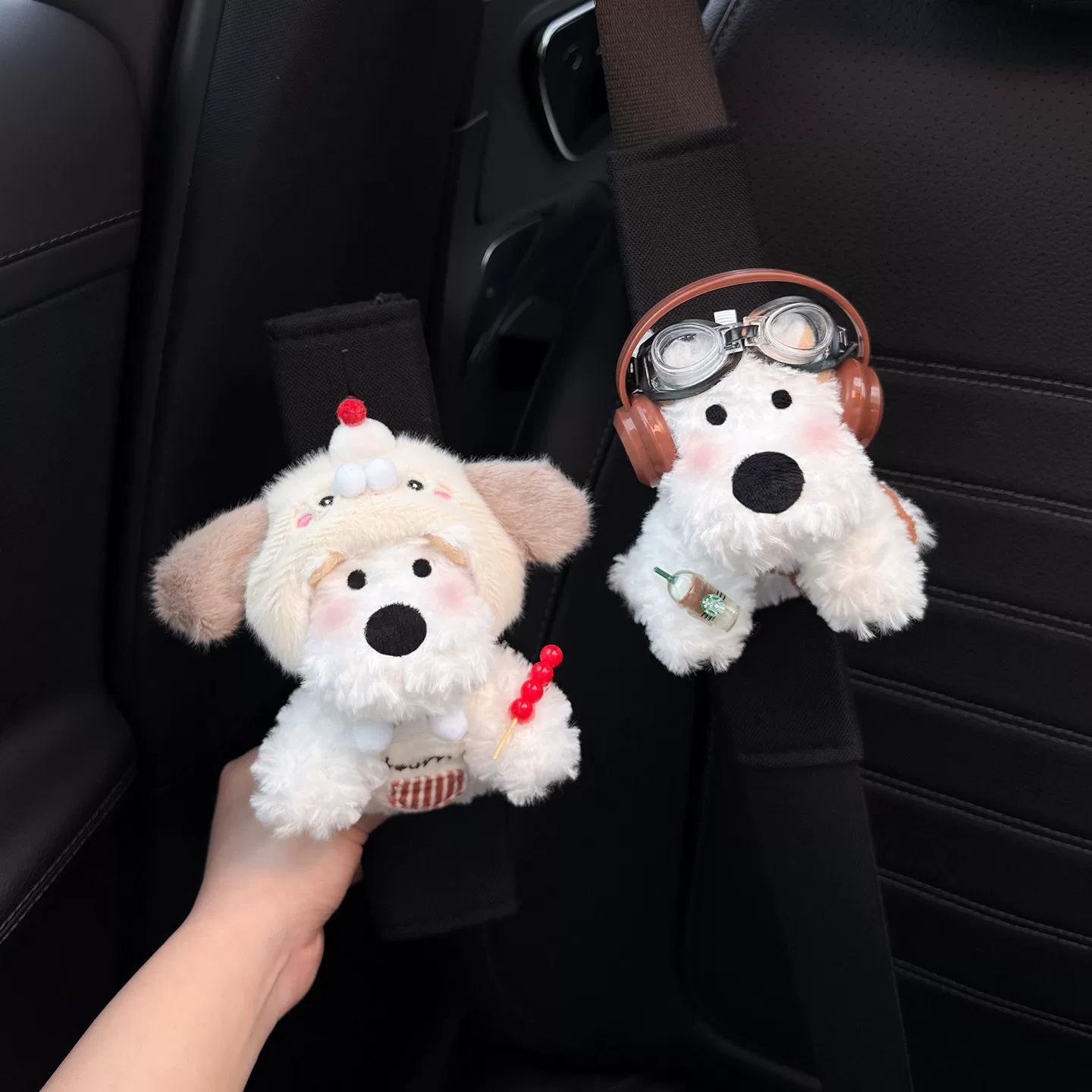 Cute West Highland safety belt shoulder pads, suitable for all seasons, car seatbelt decoration for couples, prevents clothing from being worn out