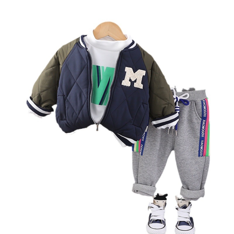 Conjunto de 3 piezas de ropa de invierno con dibujos animados, de terciopelo grueso, para bebé de un año, a la moda_voghion.com