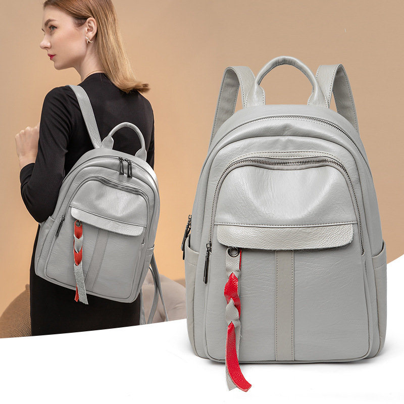 双肩包简约百搭软皮旅游背包欧美风范大容量跨境外贸女包代理批发