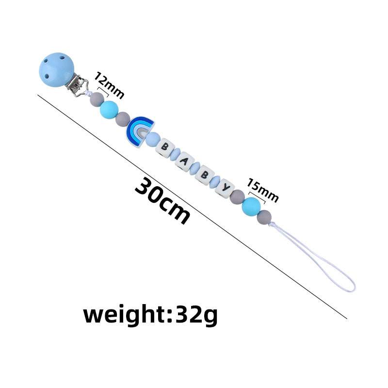 Bebé dibujos animados colorido rojo silicona teether stick teether nuevo bebé nombre pezón cadena anti-caída