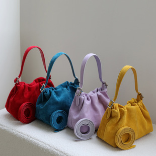 Lazy Candy-Colored Lucky Bag Cloud Bag Sheep Velvet Hand-Held Cross-Body Suede Pleated Small Bag