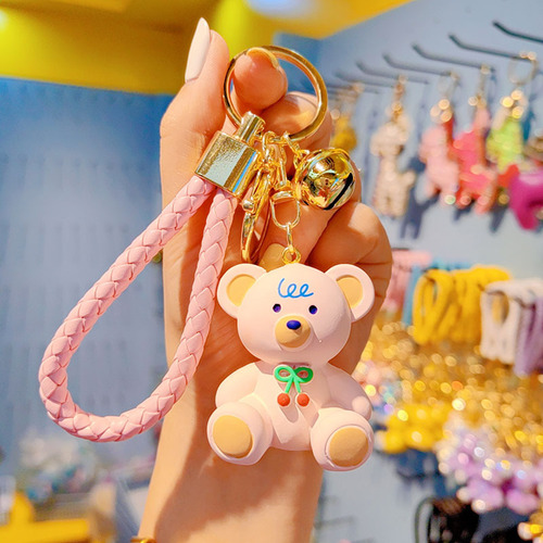 New Creative Cherry Bear Keychain for Women Cute, Fashionable and Exquisite Resin Doll Keychain School Bag Pendant