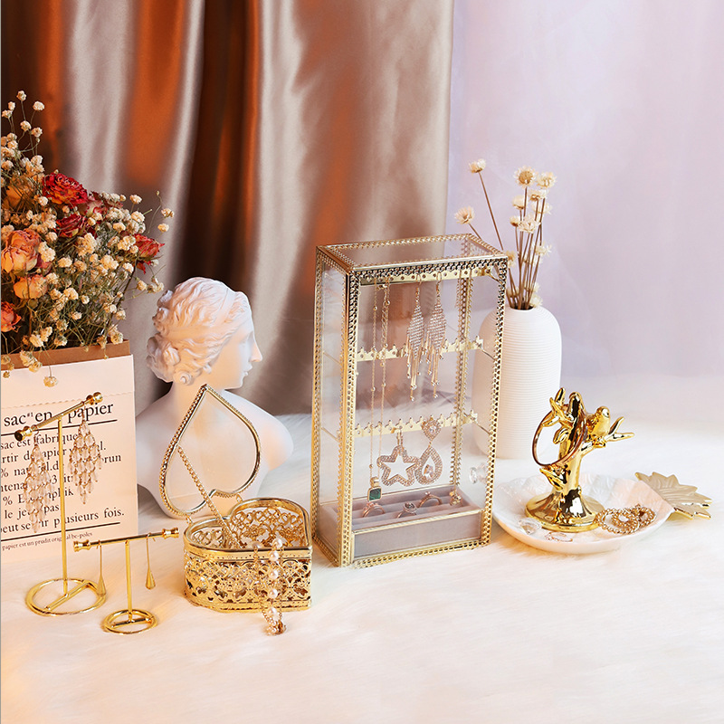 欧式玻璃首饰收纳盒抽拉式珠宝收纳盒 防尘饰品展示收纳