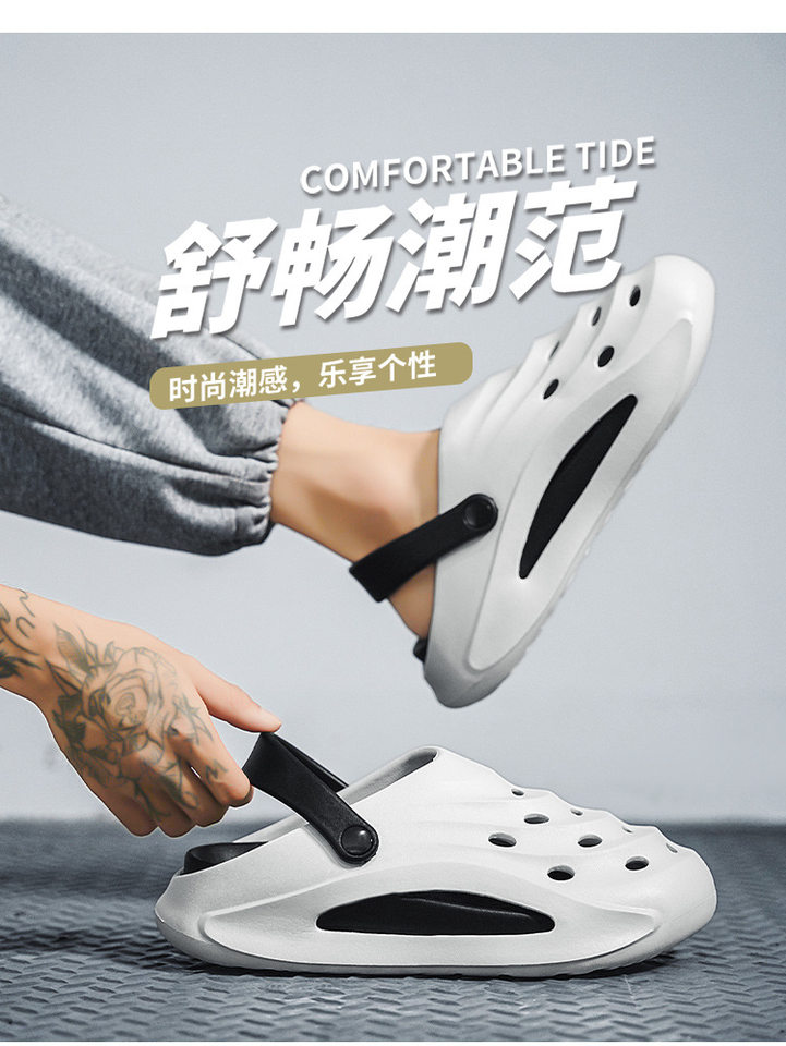 Dép sandal nam bít mũi đế dày kiểu lỗ thoáng khí đi biển — Kaki, Màu trắng, Màu đen chi tiết 3
