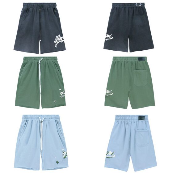 amiri24 New Logo Short-sleeved T-shirt Digital 22 Washed Retro Couples Trendy Sports 5 Points Shorts suit
