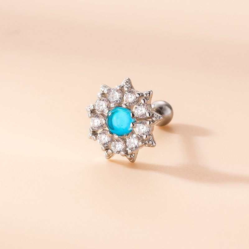 Fashion Star Flower Stainless Steel Ear Studs Inlay Zircon Stainless Steel Earrings 1 Piece