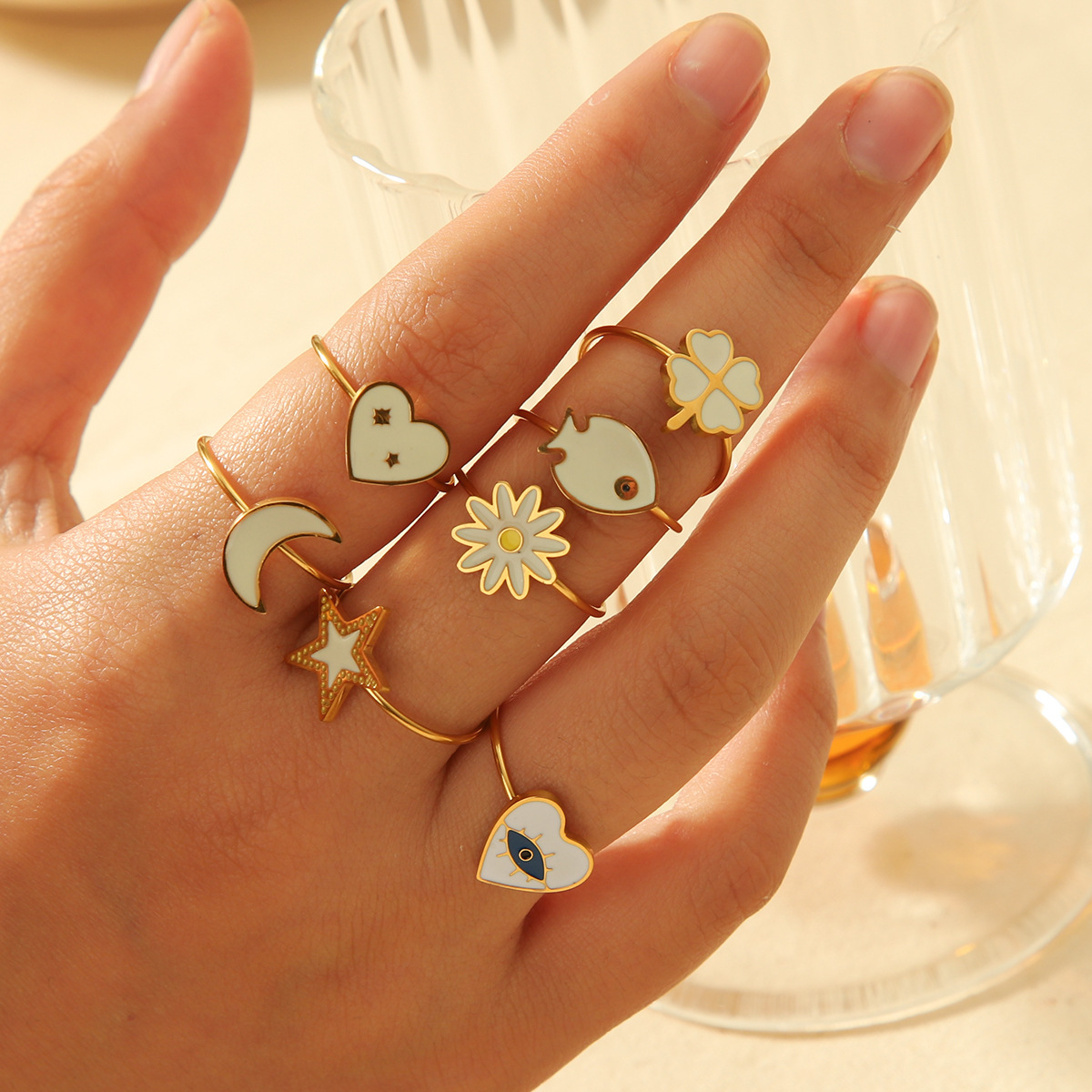 304 Stainless Steel Material Wholesale Jewelry Elegant Cute Star Heart Shape Fish 304 Stainless Steel Adjustable Ring