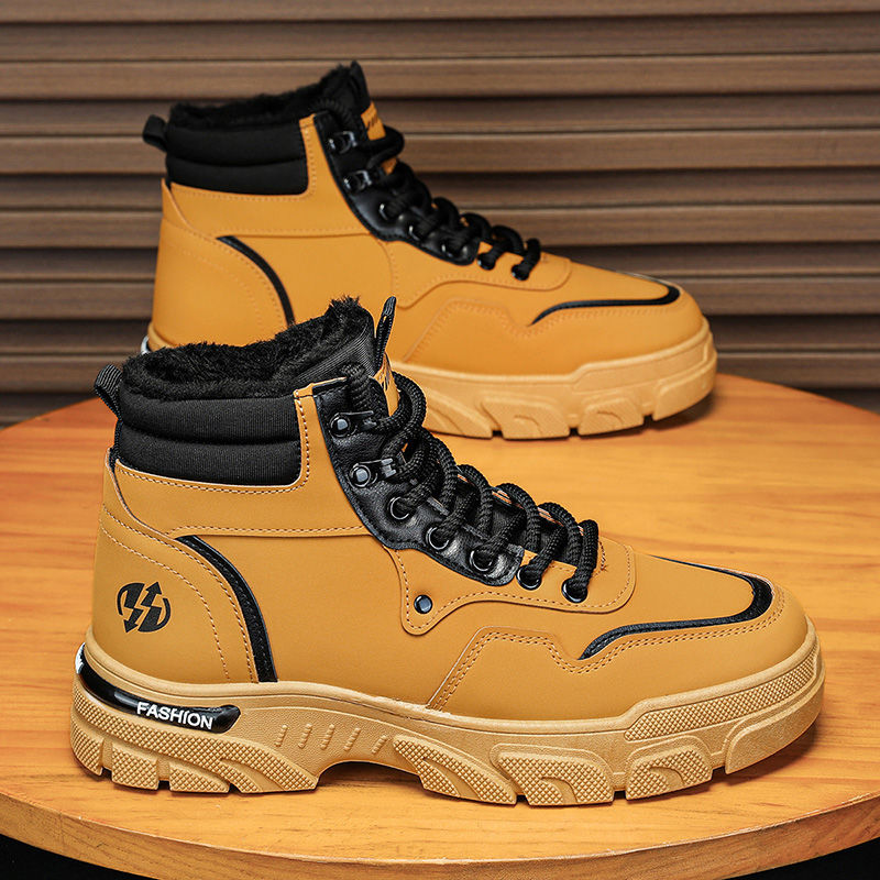 Botas de nieve para hombres de tendencia de invierno botas Martin más vello grueso calentamiento de moda retro antideslizante desgaste botas de trabajo para hombres